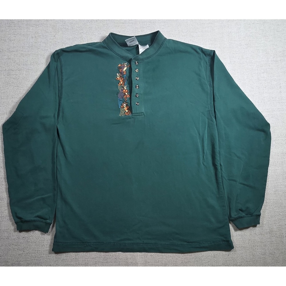 VTG Y2K Disney Store Tigger Embroidered Long Sleeve Henley T-Shirt Large Green